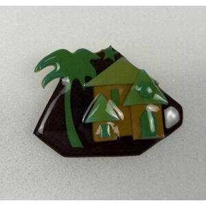 Vintage Lucinda‎ House Pin Palm Tree Star Earthy Neutral Collector